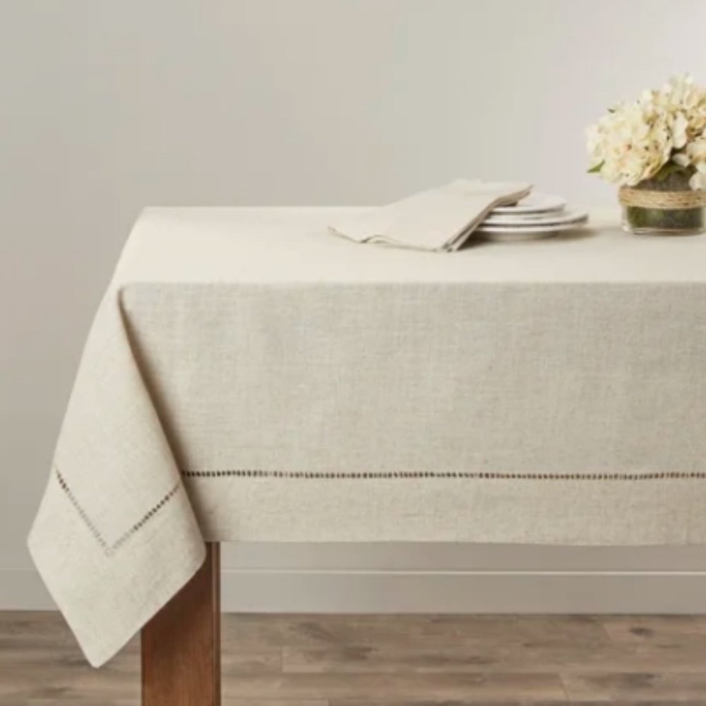 NWT Elite Hemstitch Tablecloth Off-White Cream